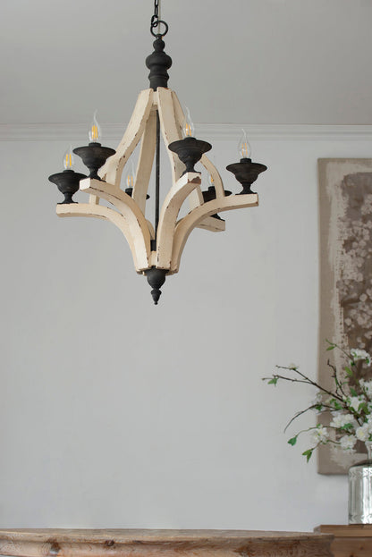 Chandelier 6-Light Wood Hanging Adjustable Chain Kitchen Dining