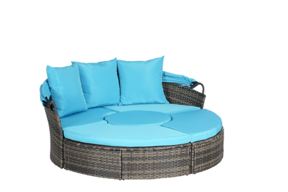 Chaise Lounge PE Rattan Canopy Light Blue 380 LB