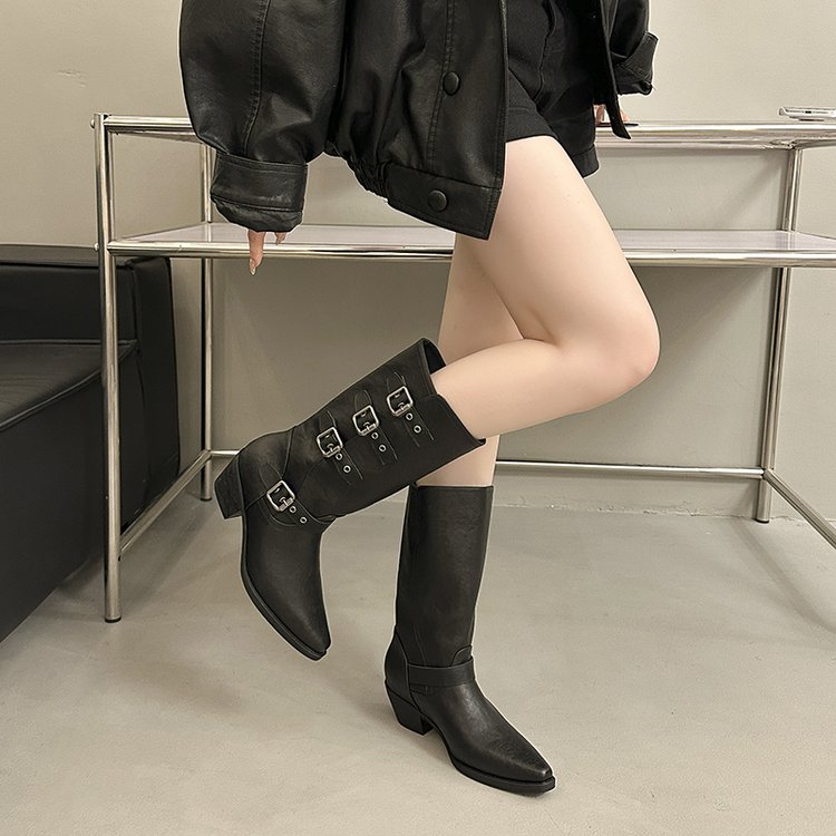 Skinny Buckle Short Boots For Women, Height Increasing Thick Soled Slim Boots For Women, Short Boots For Women