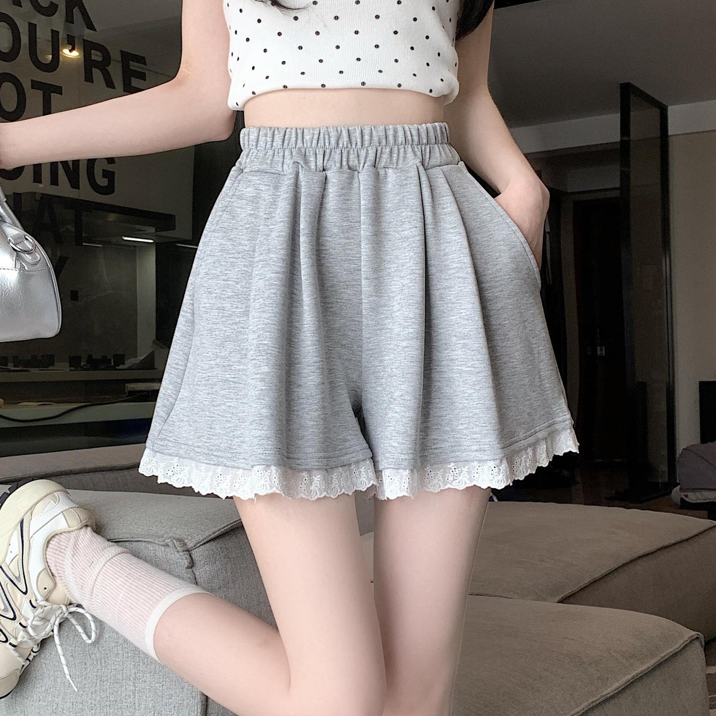 Loose-fitting A-line Wide-leg Hot Pants For Lounging And Working Out At Home