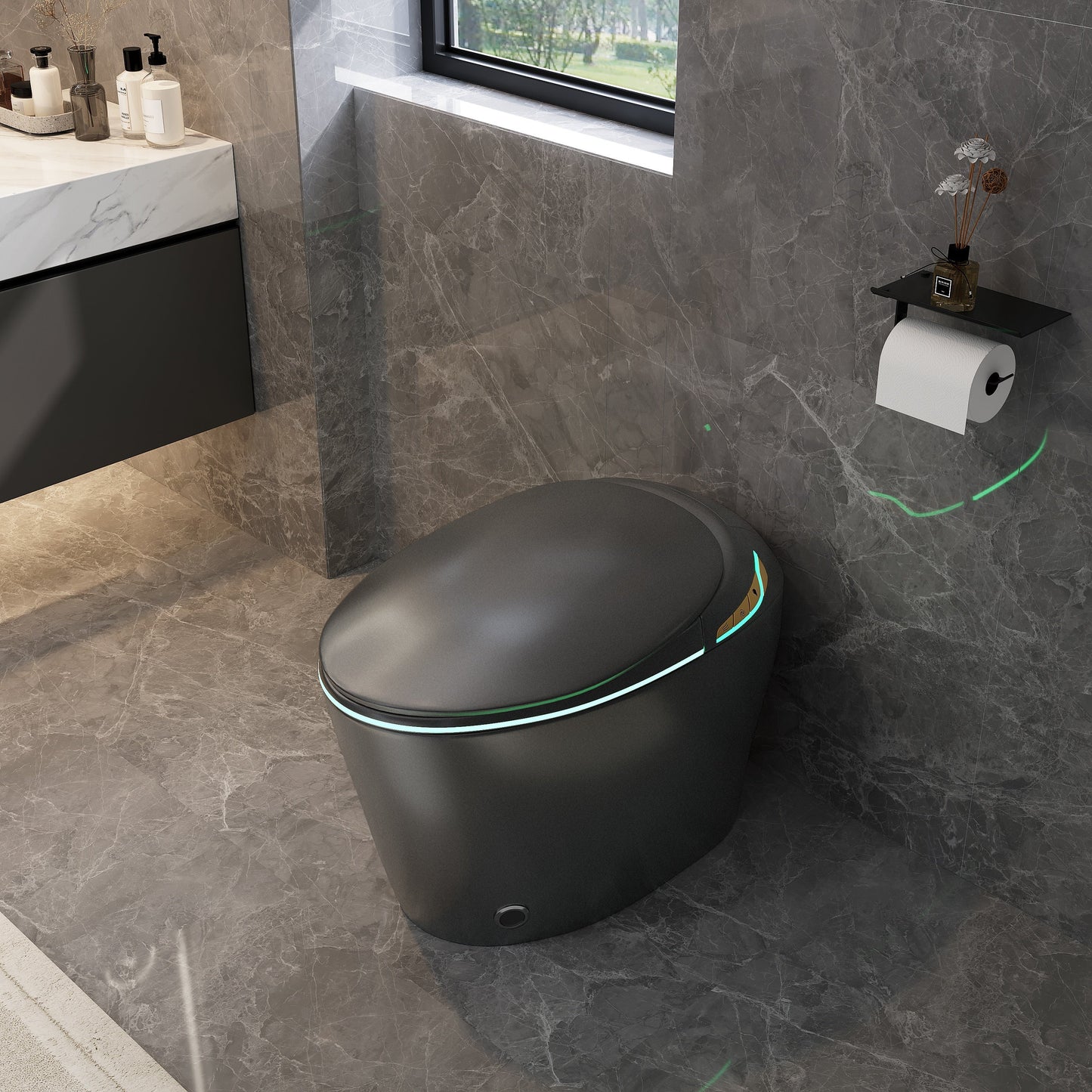 Unique Smart Toile with Built-in Bidet, Auto Open/Close Seat, Foot Sensor, LE...