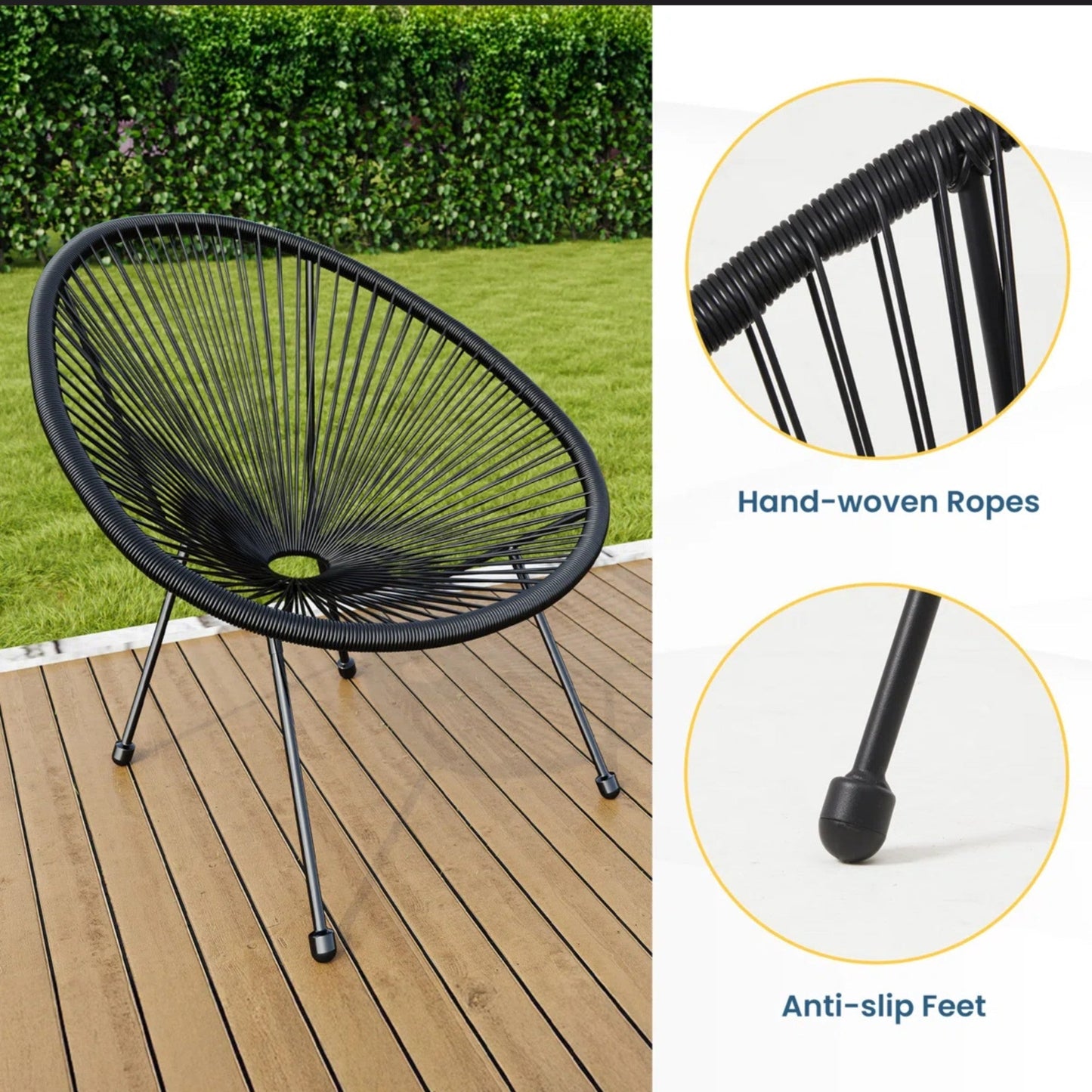 Outdoor Bistro Set PE Rattan Black Tempered Glass Table 3pc