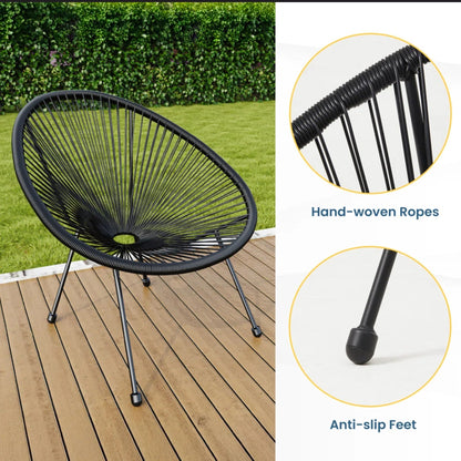 Outdoor Bistro Set PE Rattan Black Tempered Glass Table 3pc
