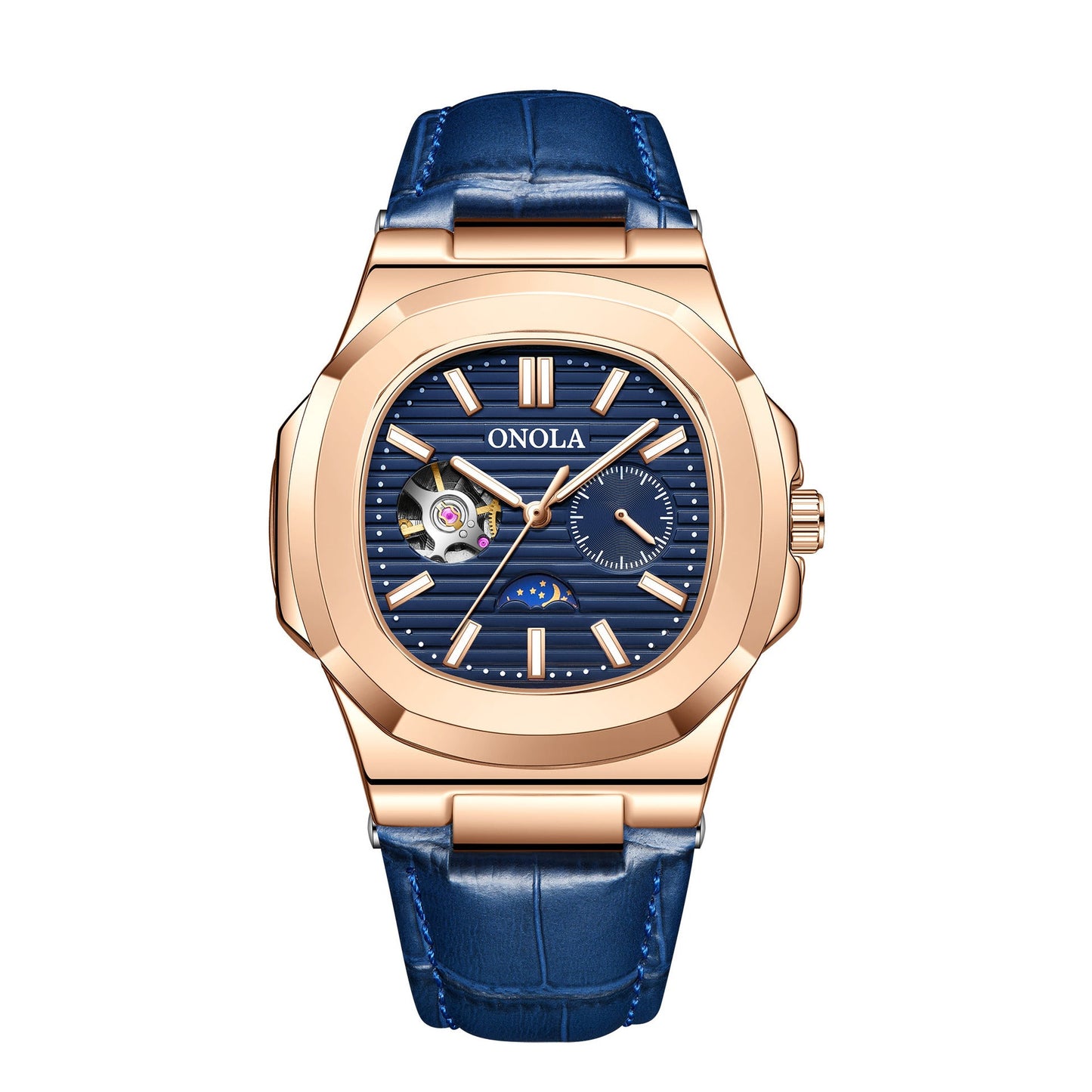 High-Quality Mechanical Watch Sun Moon And Stars Design Waterproof Leather Strap