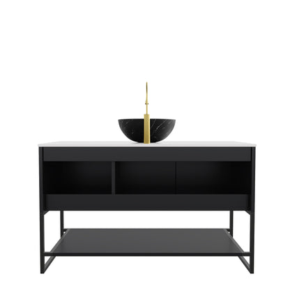 48' Bathroom Vanity with Sink, Freestanding 3 Doors Open Shelf Black Bowl Basin