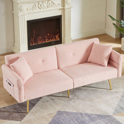 Loveseat Futon Teddy Fabric Pink Convertible 4-Angle Adjustable