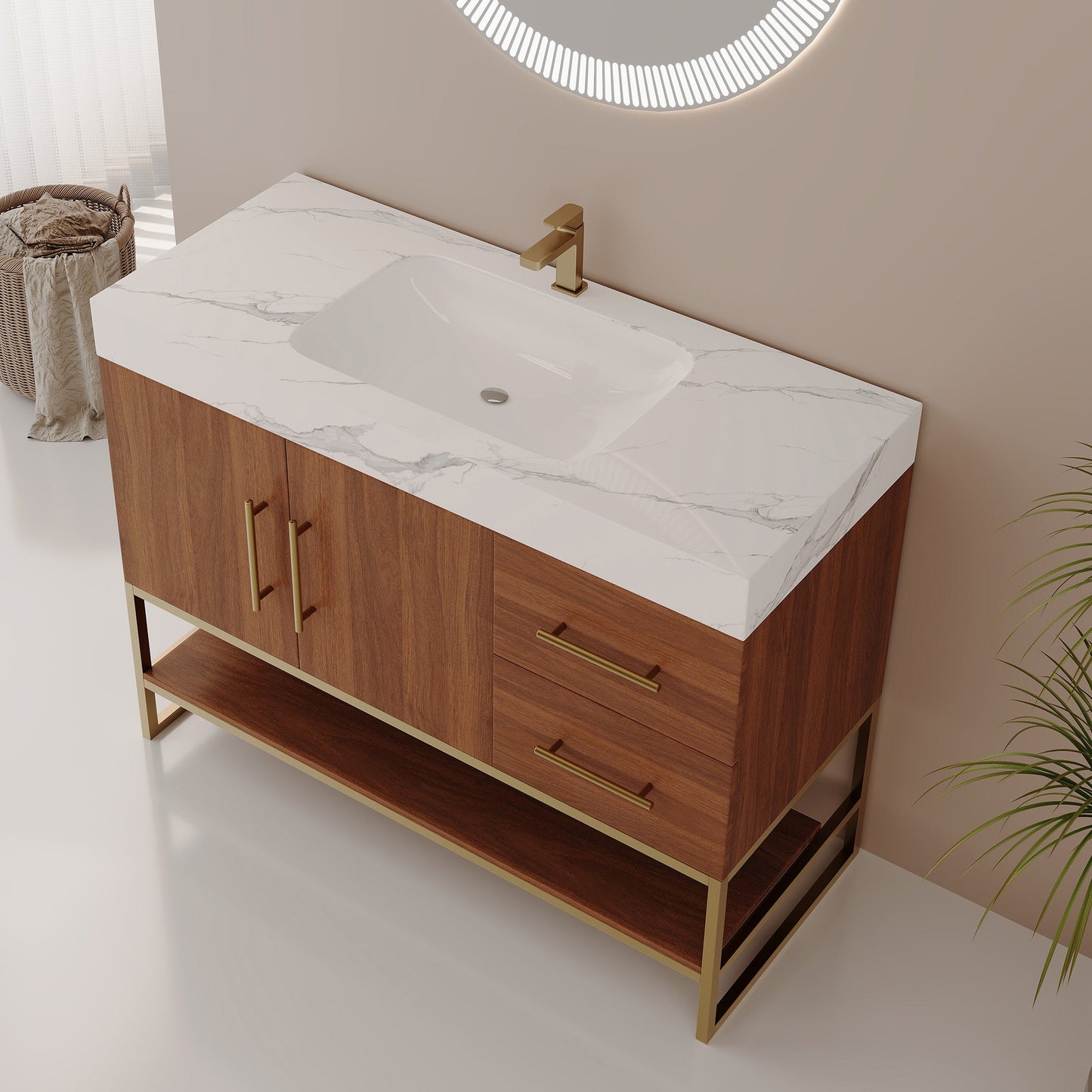 36' Modern Free-Standing Bathroom Vanity with Seamless Ceramic Sink & Sintere...