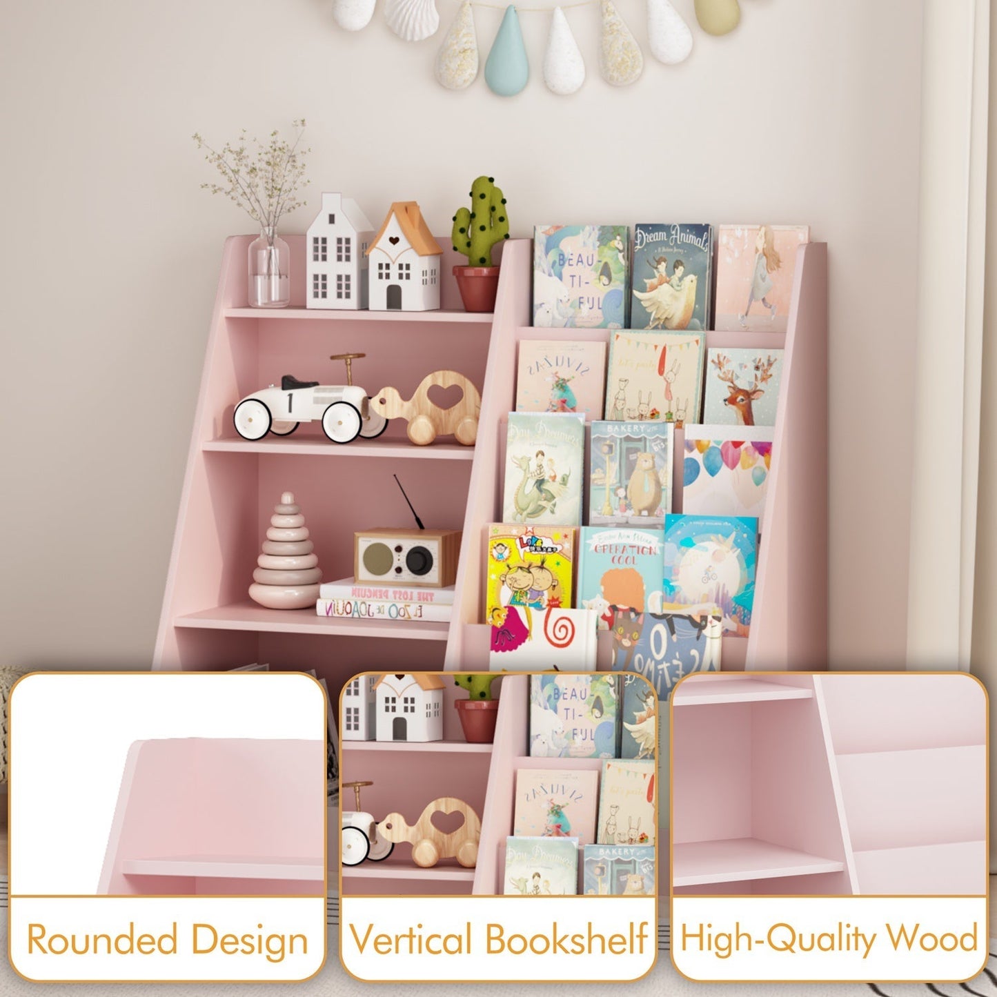Kids Bookshelf with Toy Storage Organizer, 34.65" Multi-Tier