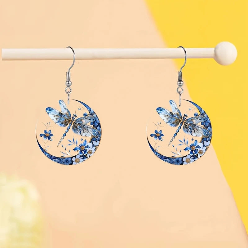 Blue Dragonfly Animal Acrylic Earrings