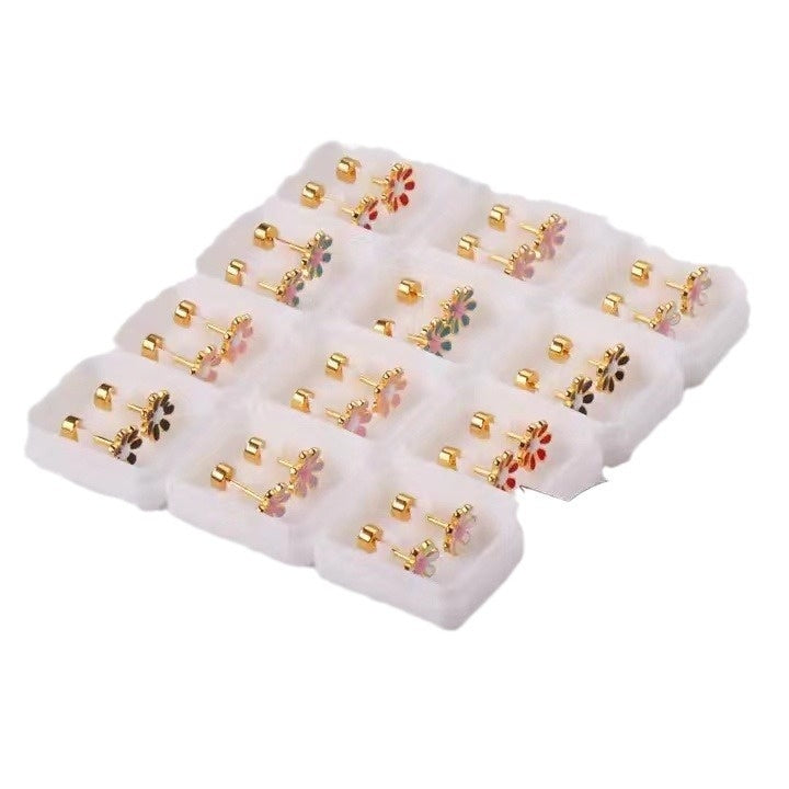 European And American-style Stainless Steel Oil-dripping Seven-petal Flower Stud Earrings