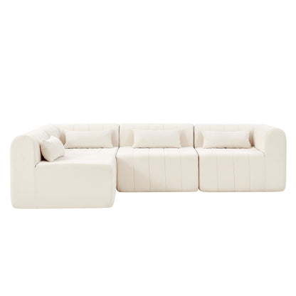 Sectional Sofa Modular Polyester Beige 4 Seat 145 In No Assembly
