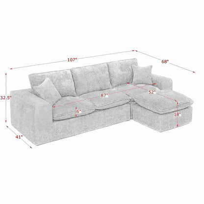 Sectional Sofa Modular Boucle Orange 4 Seat Reversible Chaise 107 In