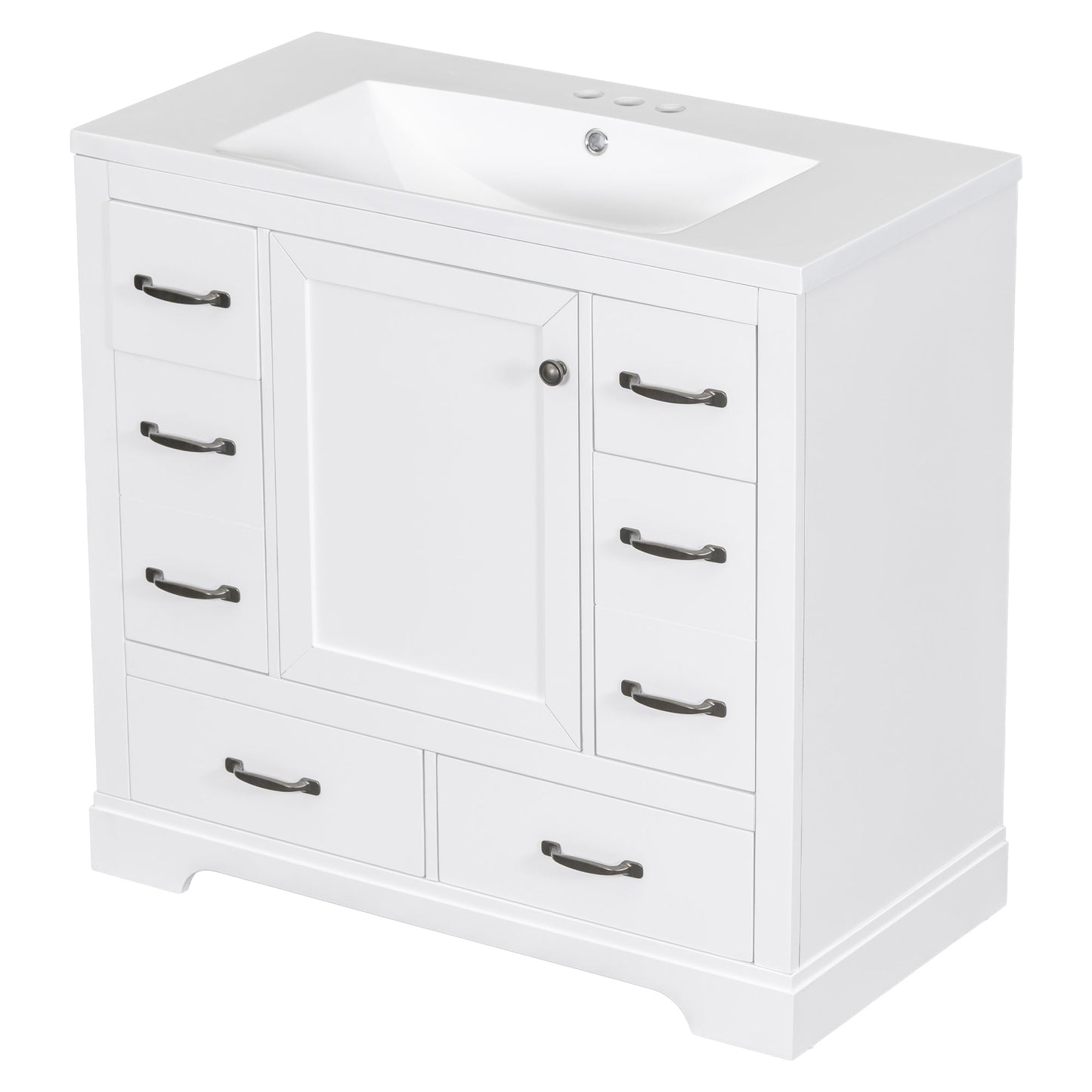 36' Bathroom Vanity with Sink Combo, Six Drawers, Multi-Functional Drawer Div...