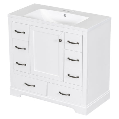 36' Bathroom Vanity with Sink Combo, Six Drawers, Multi-Functional Drawer Div...