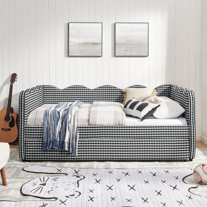 Gingham Daybed With USB Charging Port, Wave-Shaped Design