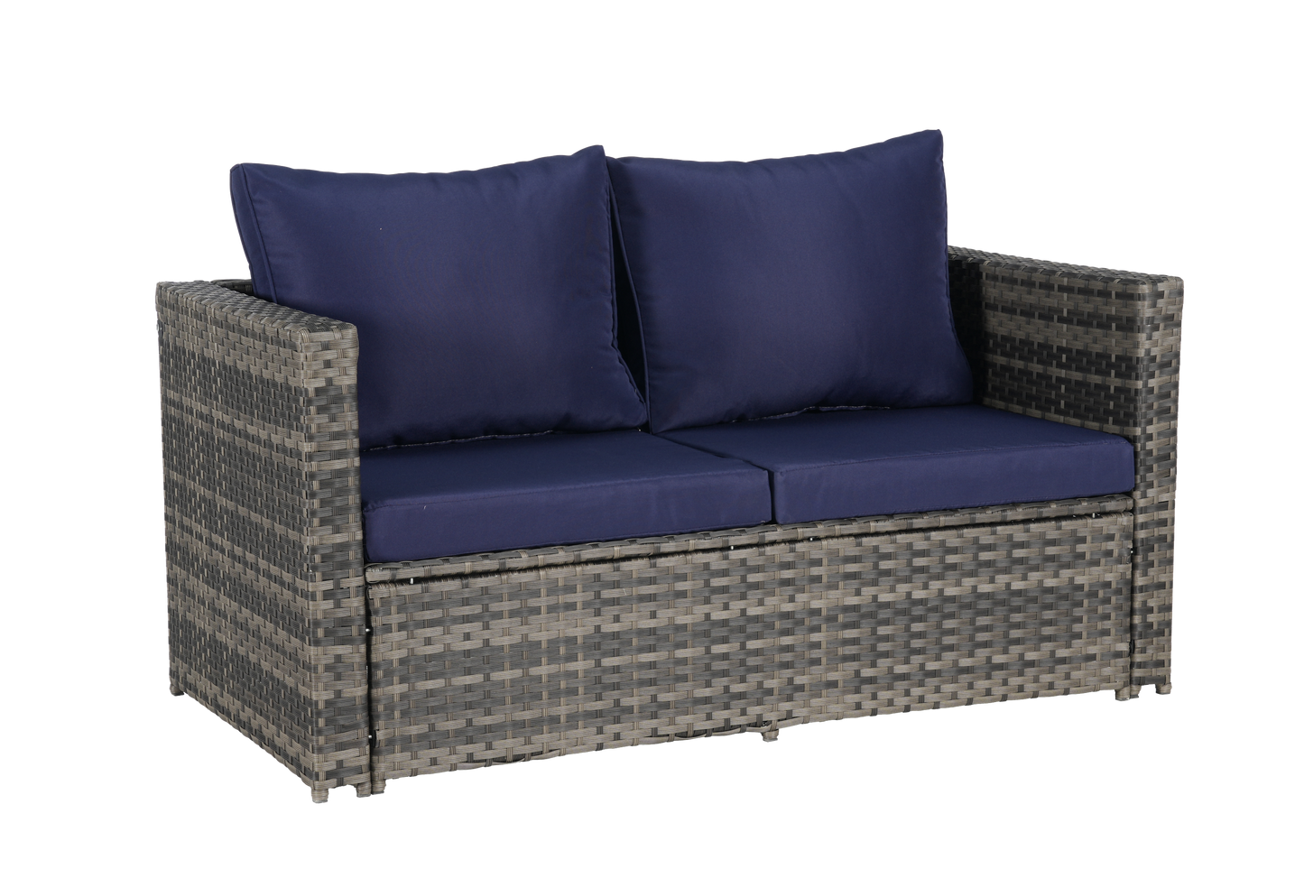Outdoor Patio Set PE Rattan Steel Dark Blue Cushion 6 Piece Seats 8