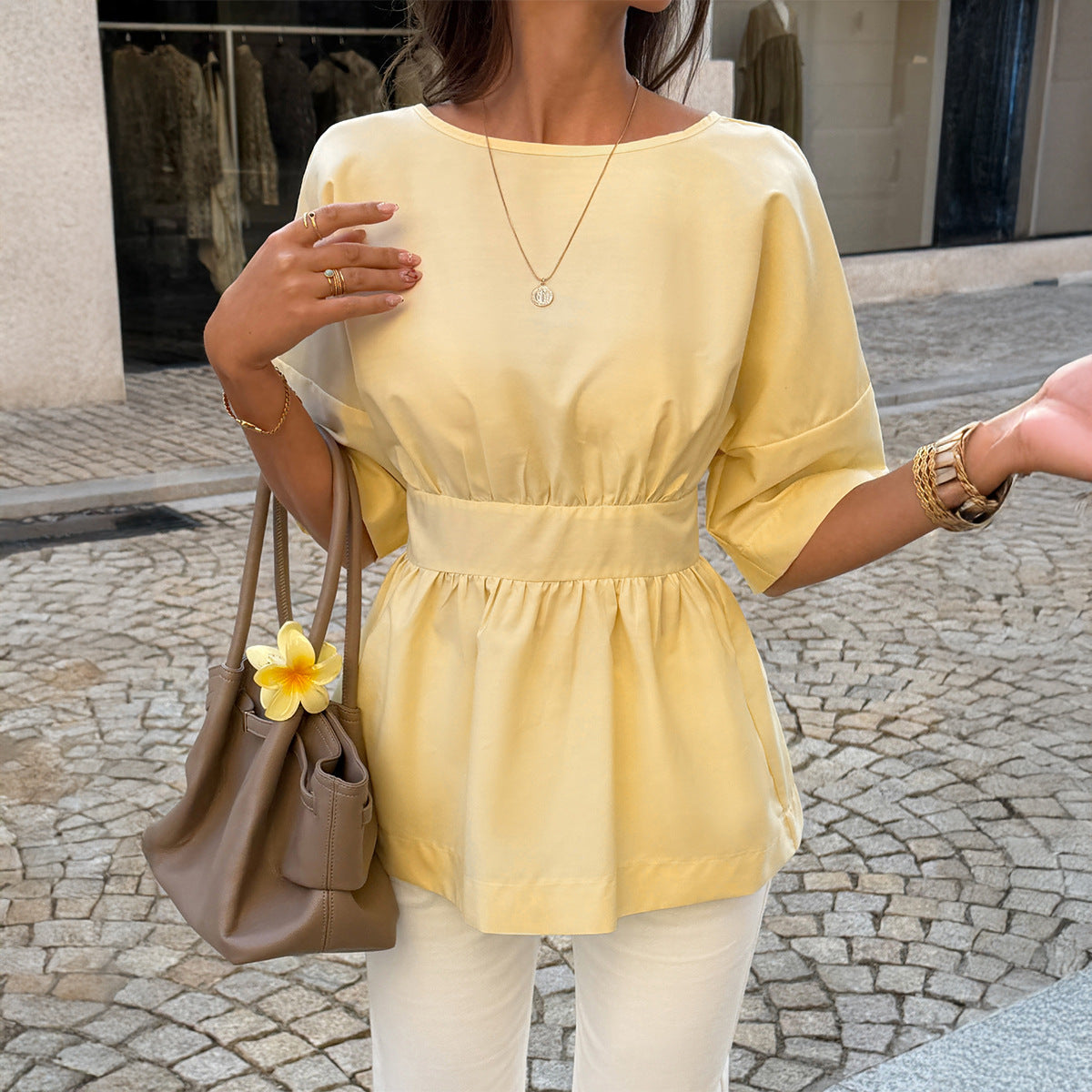 French-style Romantic Backless Lace-up Loose Shirt Top