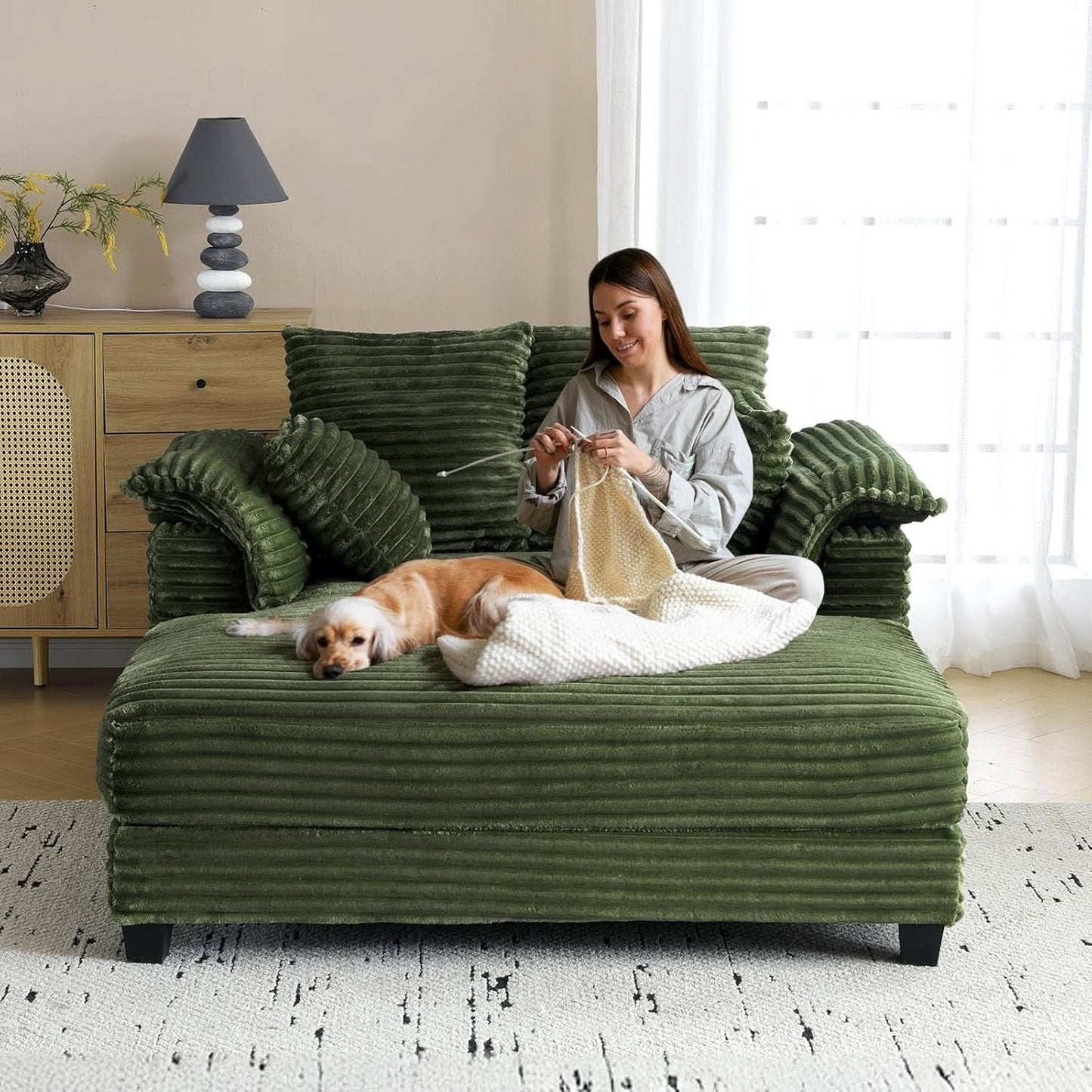 56-Inch Oversized Corduroy Lounge Chair With Armrests