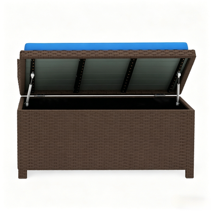 Patio Storage Bench, Garden Outdoor Wicker Storage Bench with Cushion