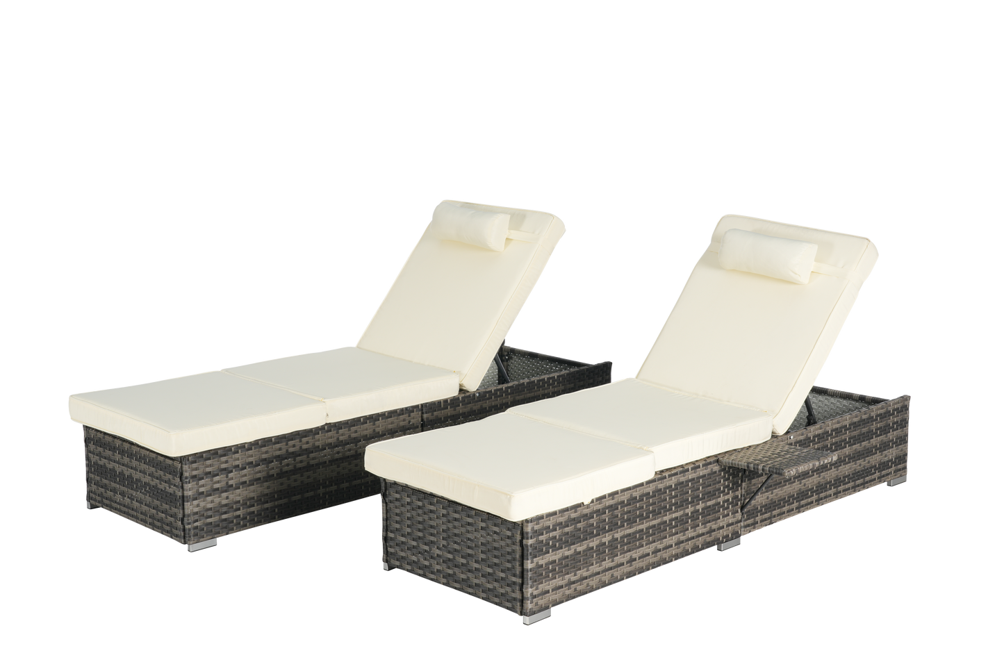 Outdoor Chaise Lounge Set PE Rattan 2 Piece Beige