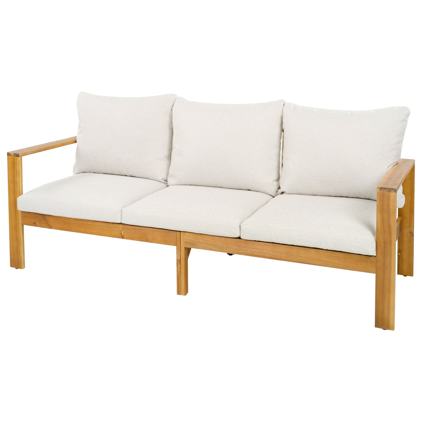 Outdoor Patio Set Acacia Wood Teak Beige Gray 3 Piece Sofa Ottoman