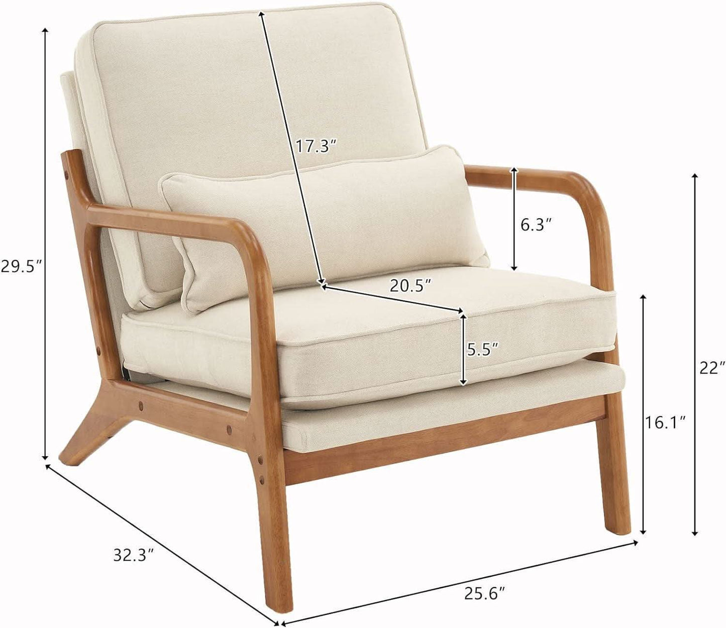 Beige Linen Fabric Mid Century Upholstered Accent Chair