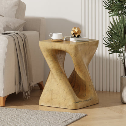 MGO Twist Shape Side Table, Wood-like Texture, Natural, 11.75x11.75x17 in