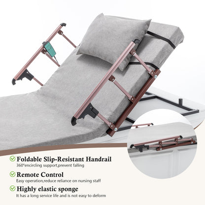 Bed Backrest Electric Adjustable 68 Degree Safety Rails Remote 300 LB 74 In