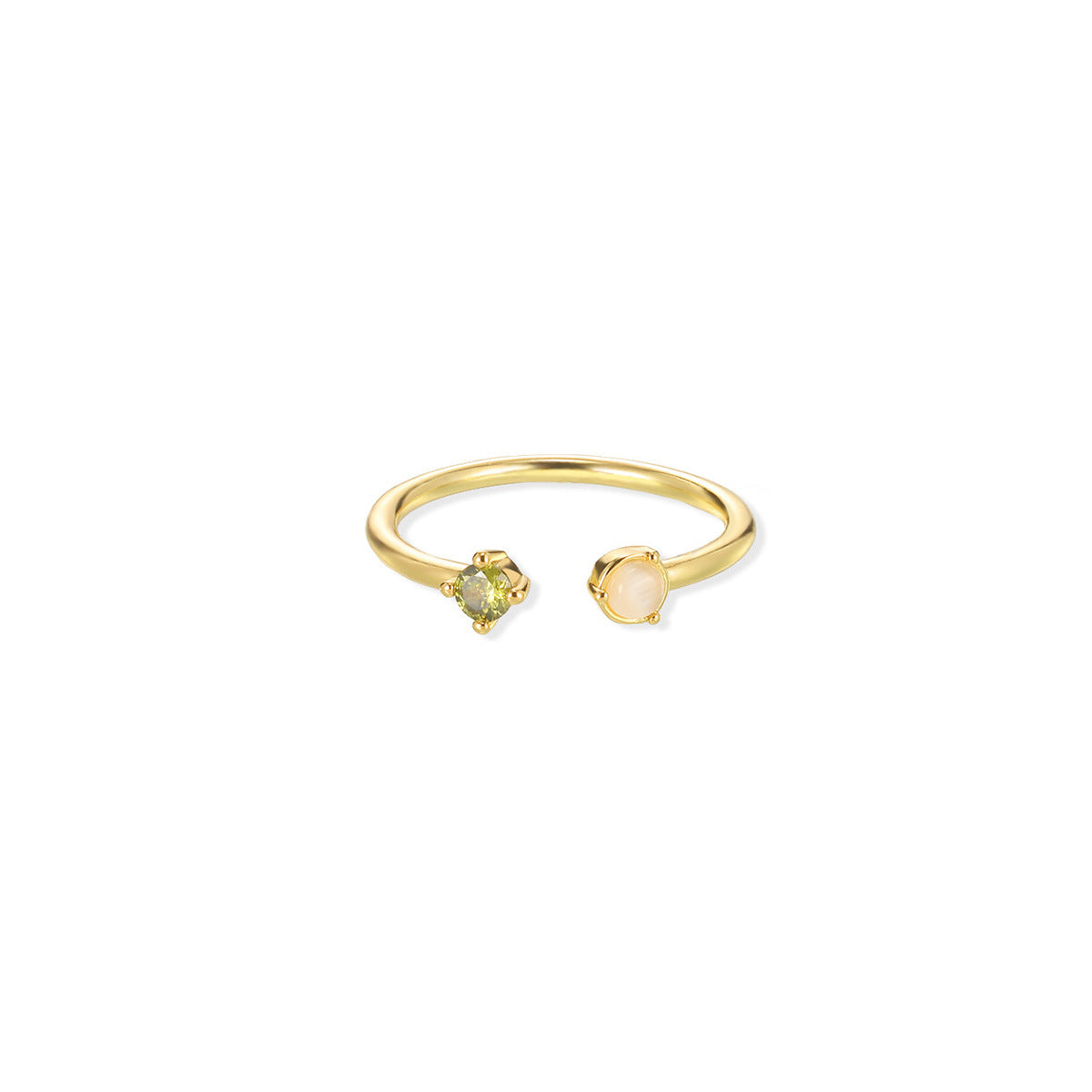 European And American Light-luxury 2-color Birthstone Peach-heart Zircon Stainless Steel 18K Gold-plated Womens Ring