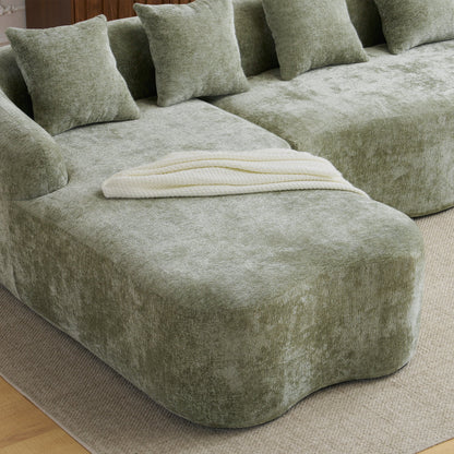 Sectional Sofa L-Shape Chenille Green 4 Seat 104