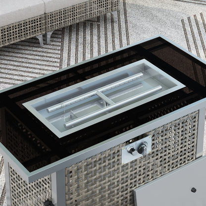 43 in Propane Gas Fire Pit Table 60,000 BTU Rectangular Open Weave Wicker, Grey