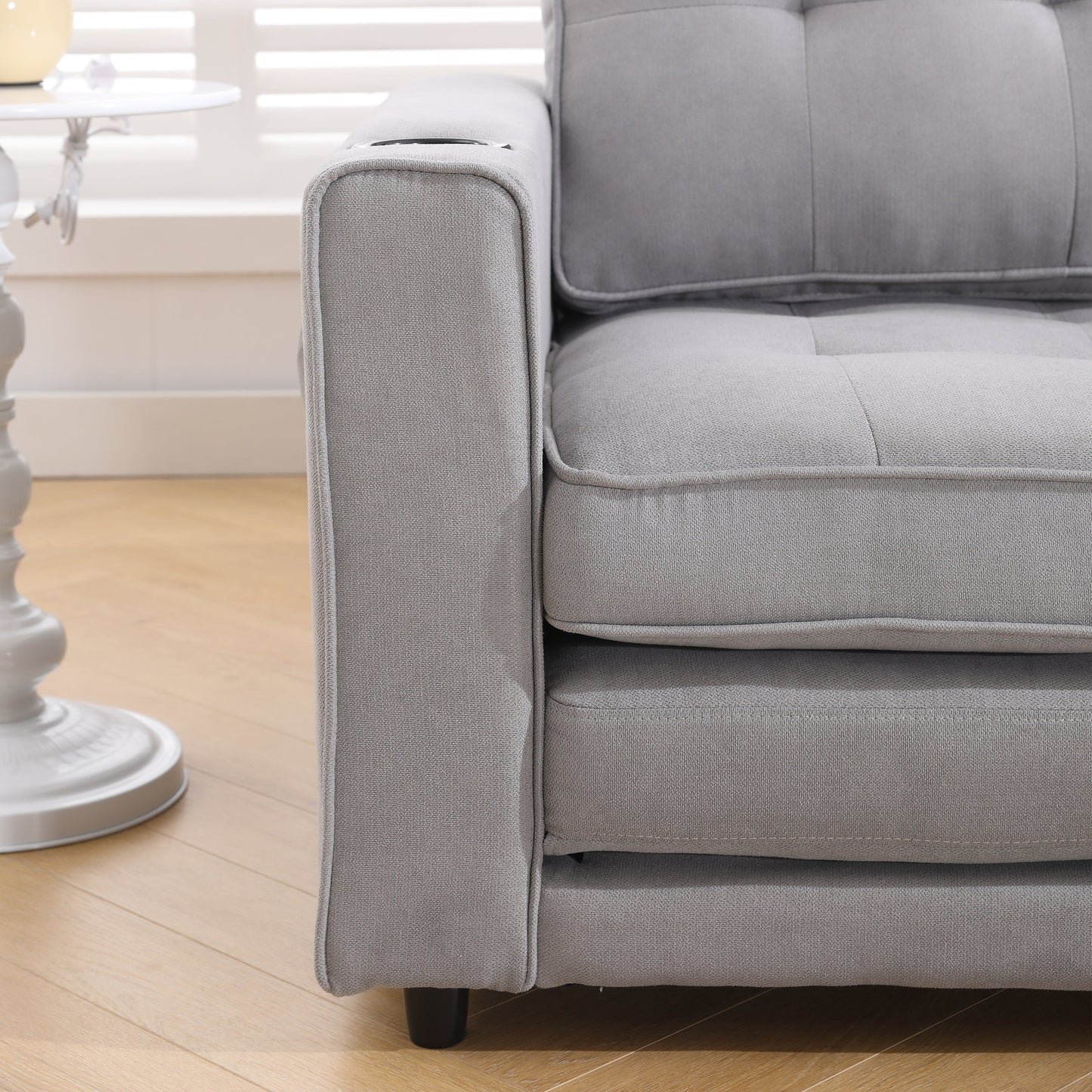 3-in-1 Sofa Bed Futon Tufted Pull-Out Sleeper 55" Light Gray