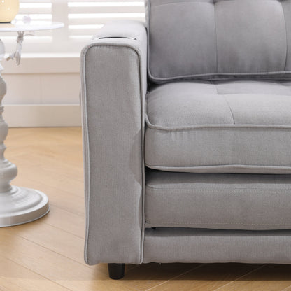 3-in-1 Sofa Bed Futon Tufted Pull-Out Sleeper 55" Light Gray