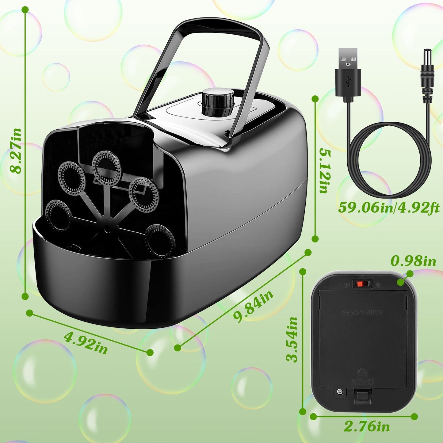 Bubble Maker Automatic Bubble Blower Portable Bubble Blowing Machine with 2 Speeds Handle 3000-4000 Bubbles Per Minute Plug-In Battery Powered