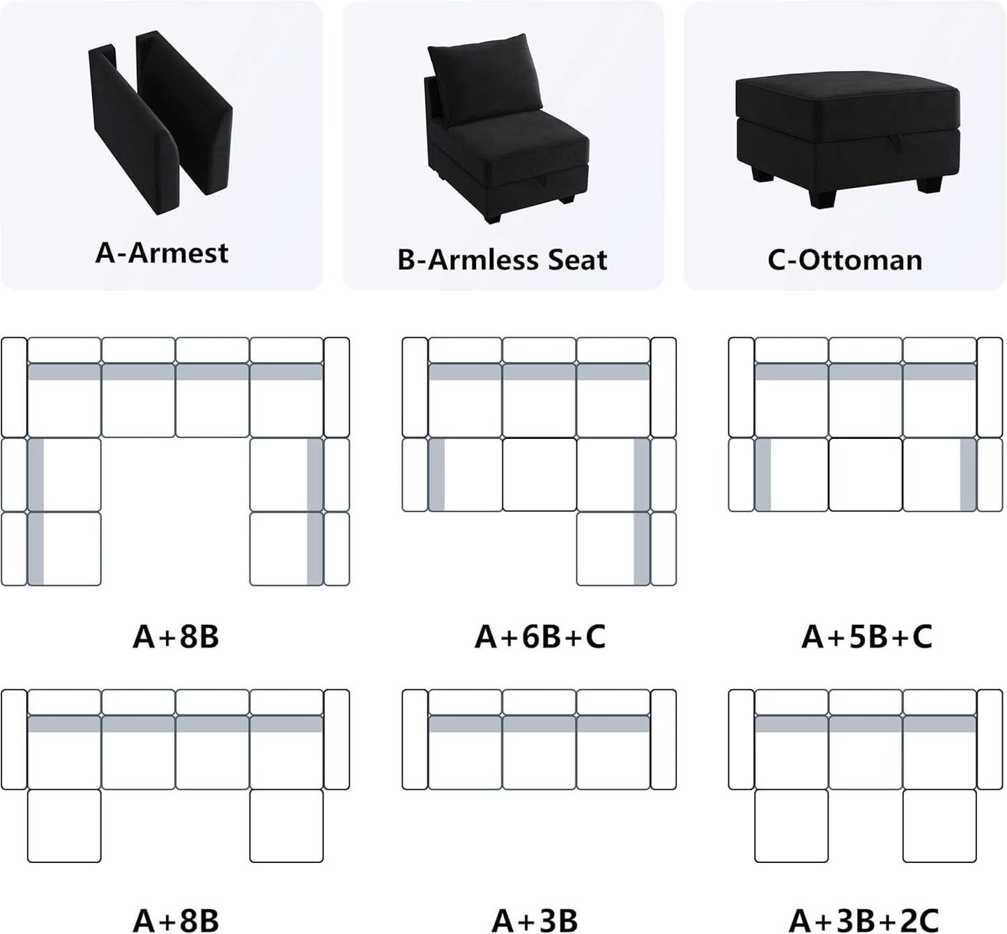 Premium Velvet Black Multifunctional Storage Ottoman