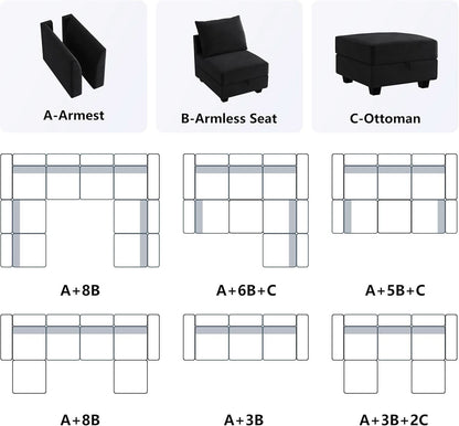 Premium Velvet Black Multifunctional Storage Ottoman