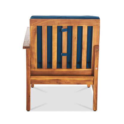 PERLA 6-Piece Outdoor Sectional Sofa Set, Acacia Wood Frame, Blue Cushions