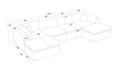 Sectional Sofa Modular Polyester 6 Seat 160