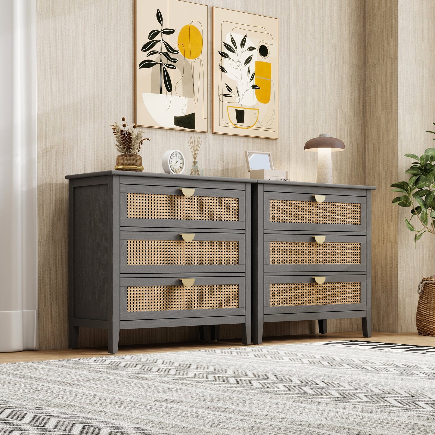 3-Drawer Cabinet - Natural Rattan - Suitable for Bedroom, Living Room, or Study