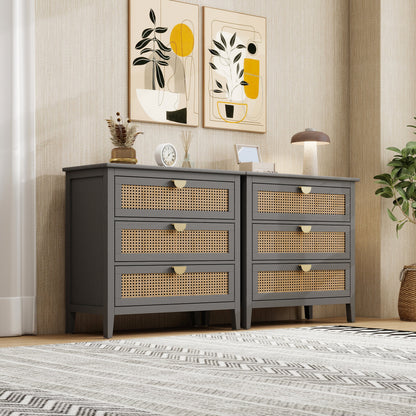 3-Drawer Cabinet - Natural Rattan - Suitable for Bedroom, Living Room, or Study