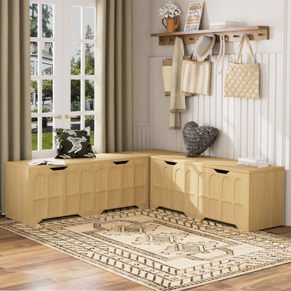 Storage Bench L-Shape 3 Piece MDF Natural Padded Seat 63x63x19 In 360 LB