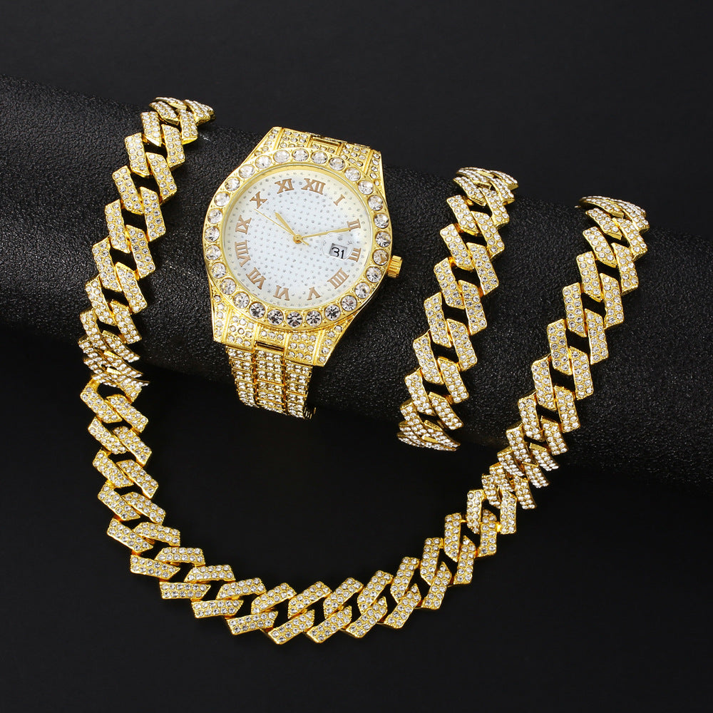 Hip-hop Watch Bracelet And Necklace Set