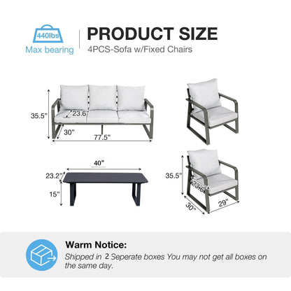 Outdoor Sofa Set 4 Piece Aluminum Memory Foam