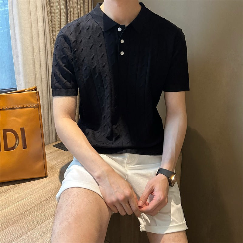 Mens Summer Striped Short-Sleeve Polo Shirt