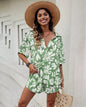 2Pcs Women's Casual Printed Summer Suit - Short-Sleeved Shirt & Drawstring Shorts Set