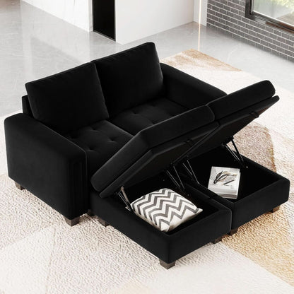Velvet Modular Sectional Sofa Storage And Reversible Chaise