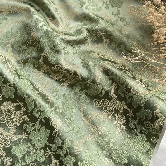 Dragon Brocade Jacquard Fabric – Chinese‑Style Qipao & Hanfu Rayon (Gold or Green)