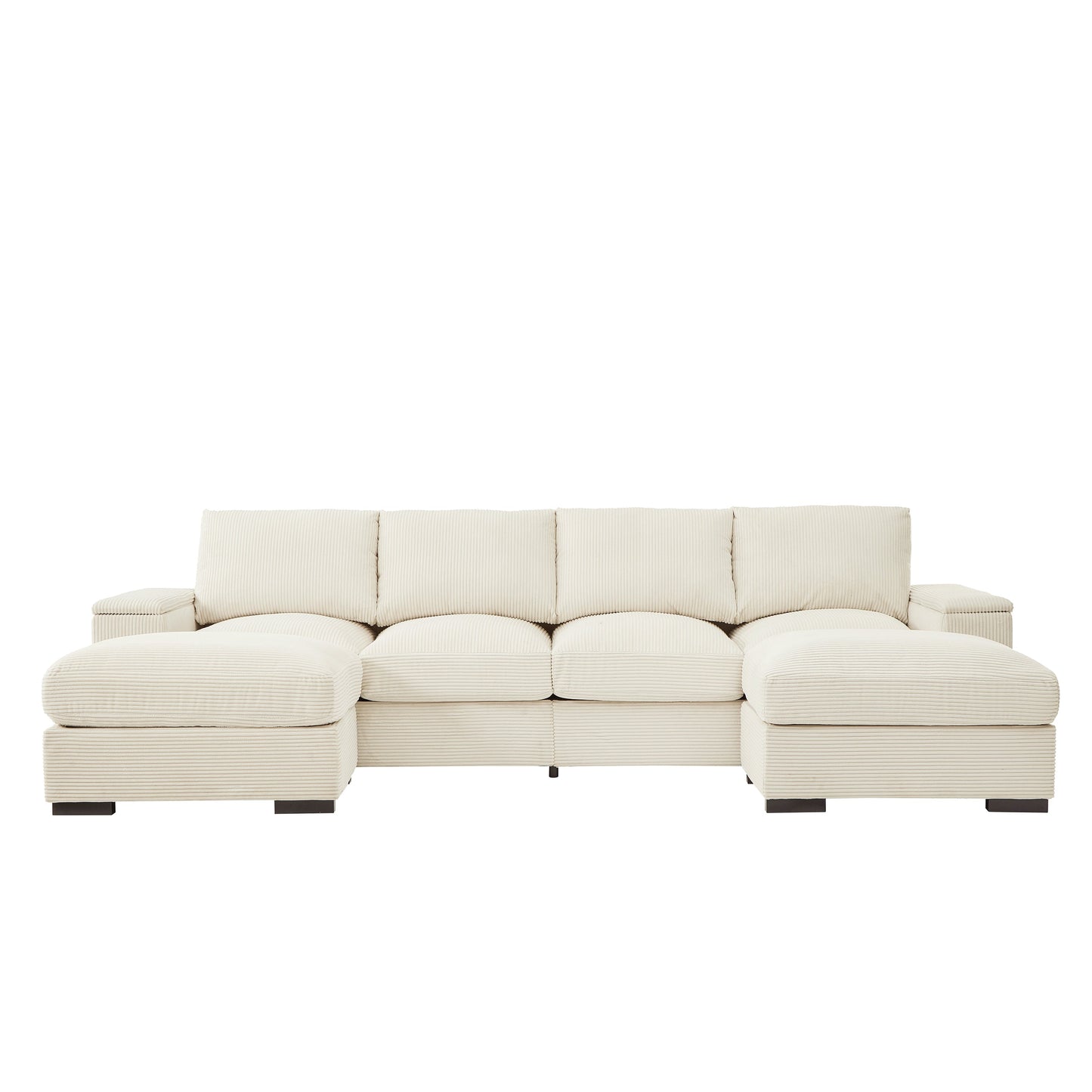 Sectional Sofa U-Shape Corduroy Beige 4 Seat 122 In 2 Ottomans