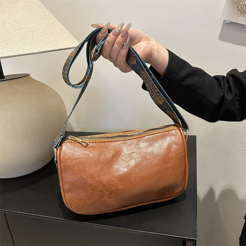 Niche Design Versatile Wide Strap Crossbody Bag For Women, New Vintage Fashion Single Shoulder Boston Pillow Handbag