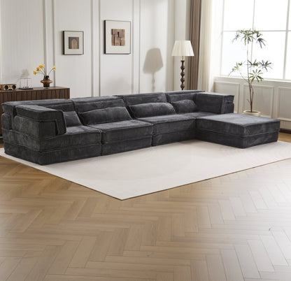 Sectional Sofa Modular Circle Fleece Dark Gray 4 Seat Ottoman 157 In